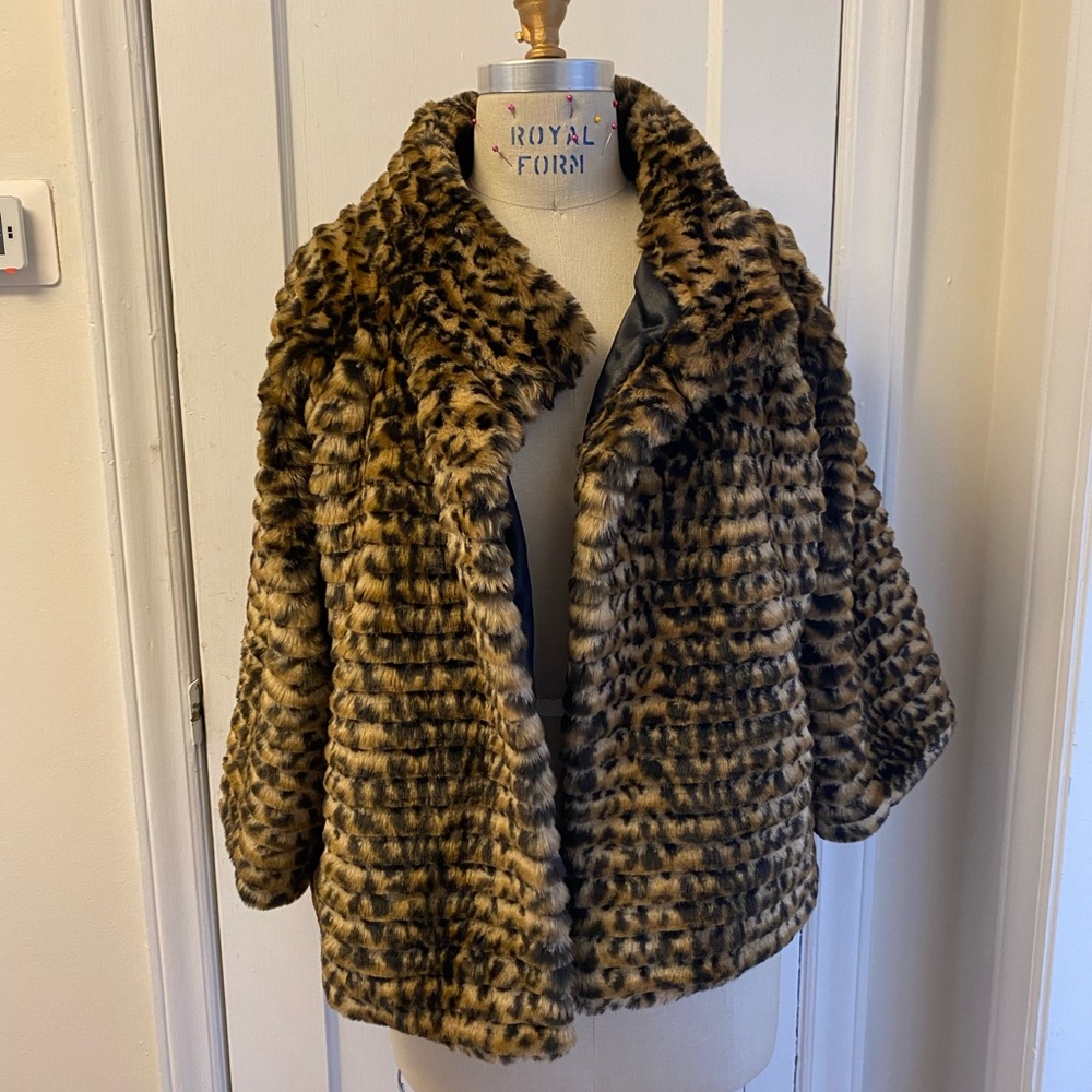 7 For All Mankind Cheetah Print Faux Fur Cape Jacket